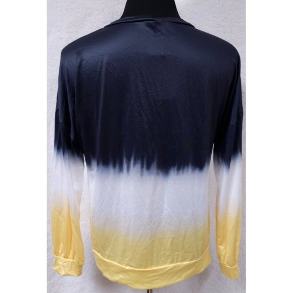 Coeur de Vague Womens Medium Blue White Yellow 3/4 Sleeve Stretch Pullover Top - Picture 5 of 11